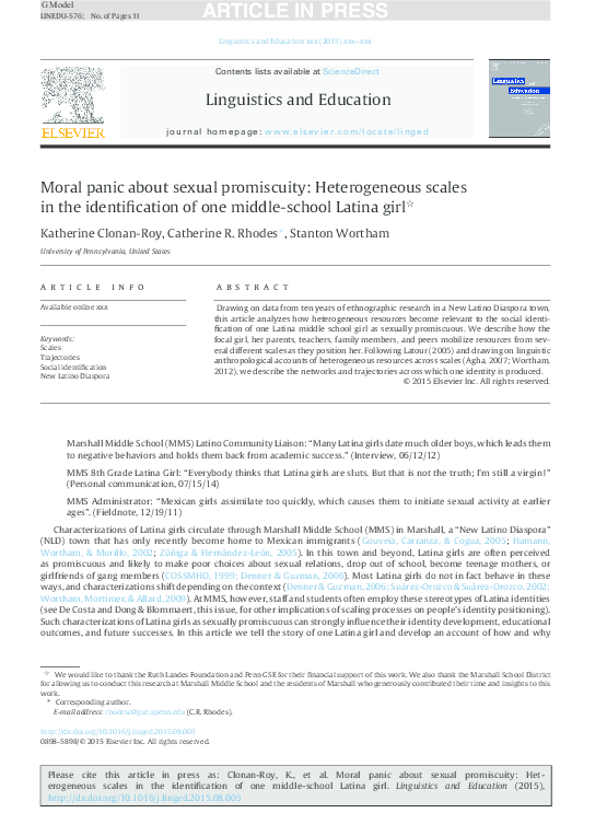 (PDF) Moral panic about sexual promiscuity: Heterogenous scales in the ...