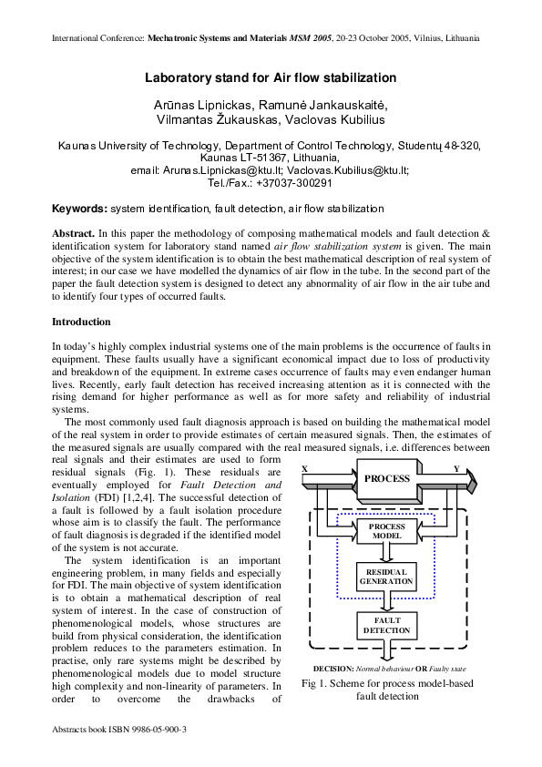 (PDF) Laboratory Stand for Air Flow Stabilization Arūnas Lipnickas