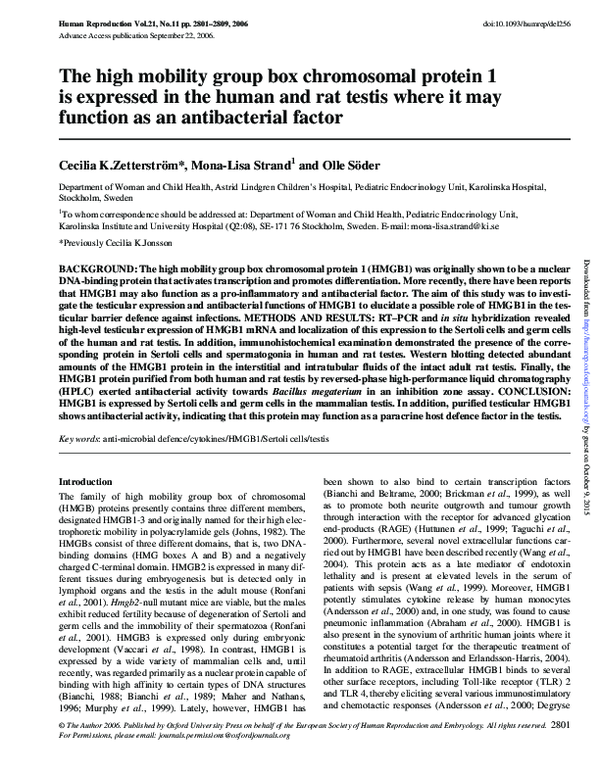 (PDF) The high mobility group box chromosomal protein 1 is expressed in ...