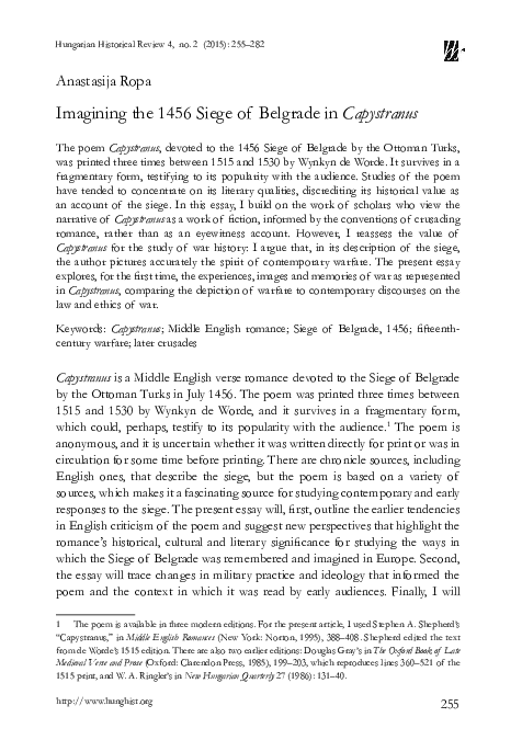 Imagining the Siege of Belgrade, 1456 in Capystranus