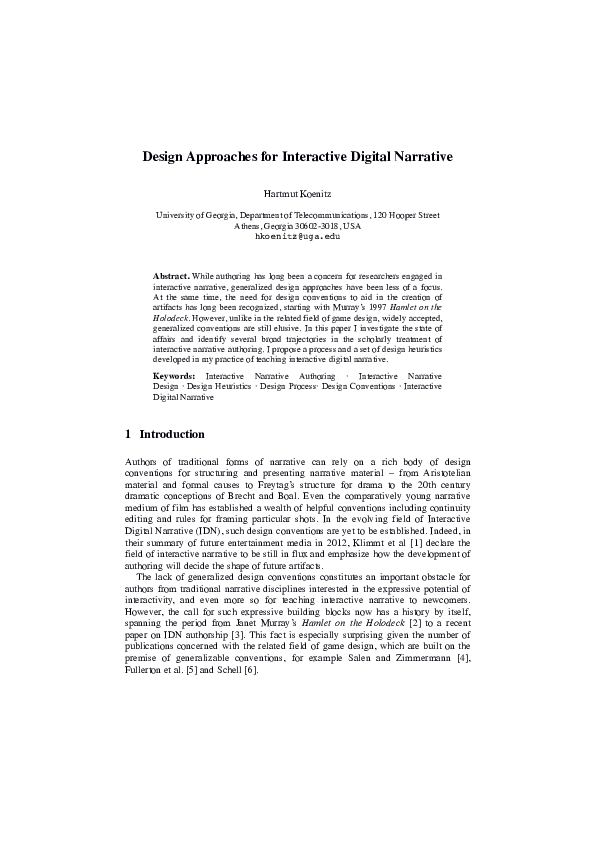 (PDF) Design Approaches for Interactive Digital Narrative
