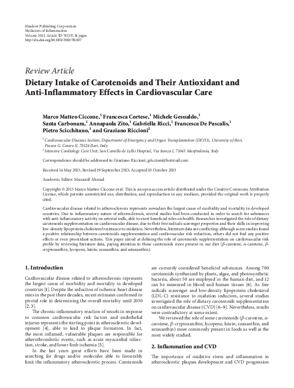 (PDF) Dietary Intake of Carotenoids and Their Antioxidant and Anti ...