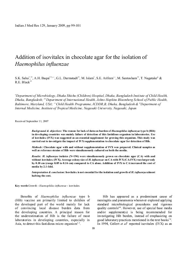 (PDF) Addition of isovitalex in chocolate agar for the isolation of