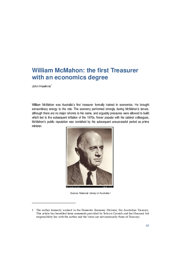(PDF) William McMahon the first Treasurer with an economics degree