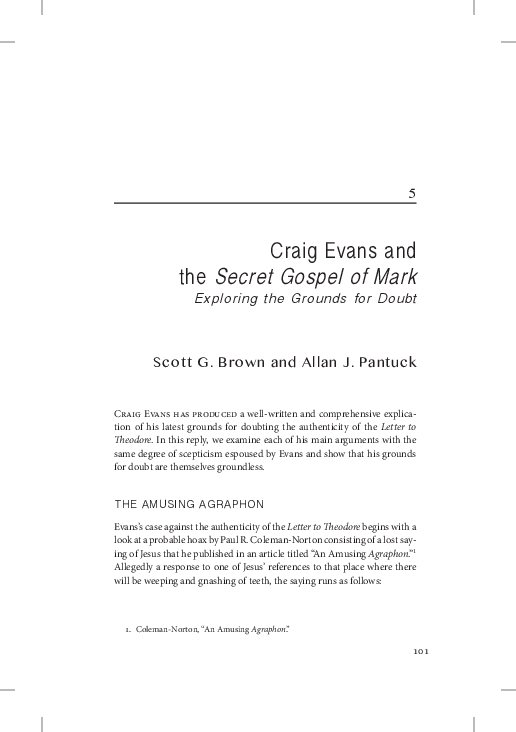 First page of “Craig Evans and the Secret Gospel of Mark: Exploring the Grounds for Doubt”