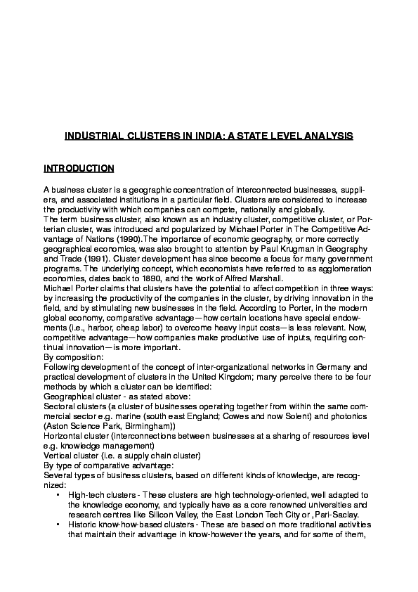 (PDF) Industrial Clusters in India A State Level Analysis