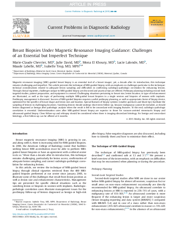 Breast Biopsies under MRI Guidance: What Have We Learned in the Past ...