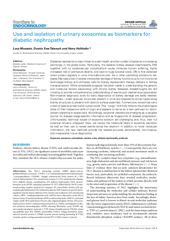(PDF) Use and Isolation of Urinary Exosomes as Biomarkers for Diabetic ...