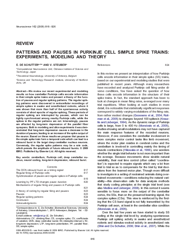 (PDF) Patterns and pauses in Purkinje cell simple spike trains ...