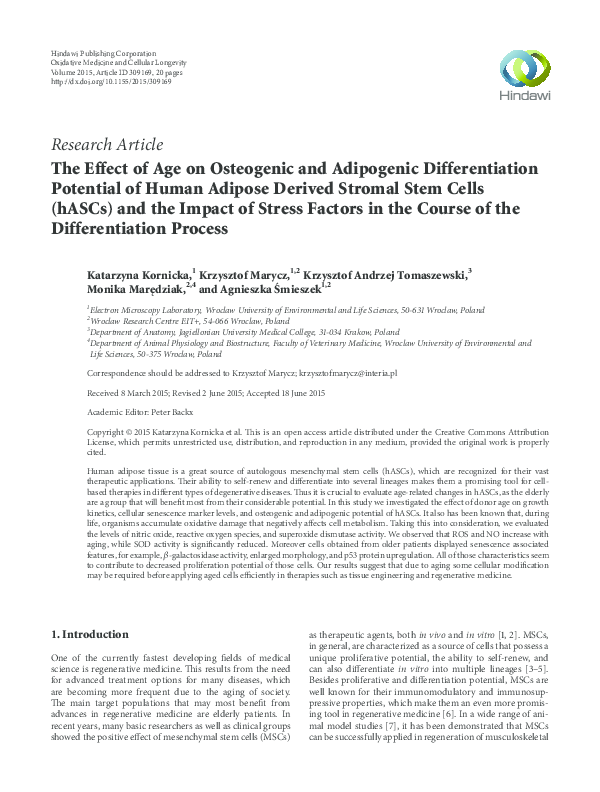 (PDF) The Effect of Age on Osteogenic and Adipogenic Differentiation ...
