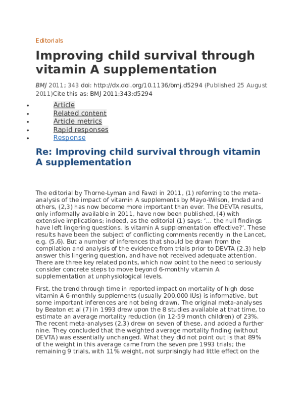 (DOC) Re: Improving child survival through vitamin A supplementation