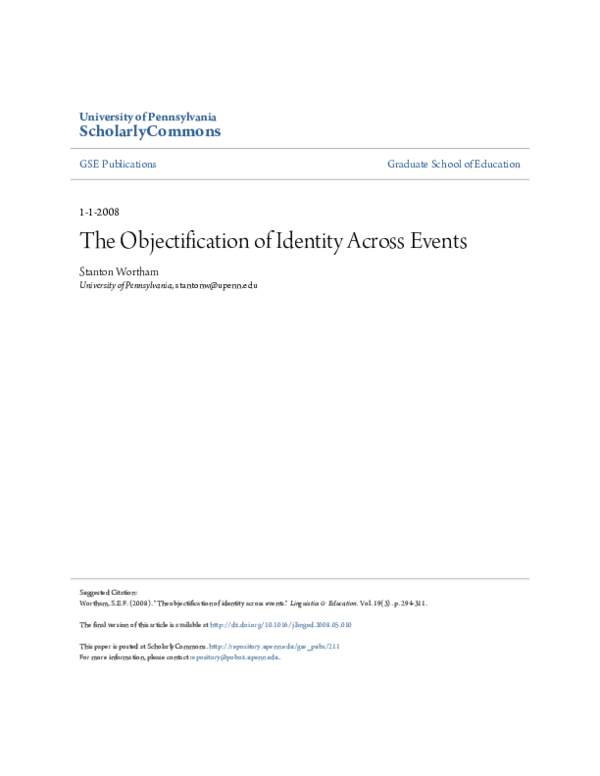 (PDF) The objectification of identity across events