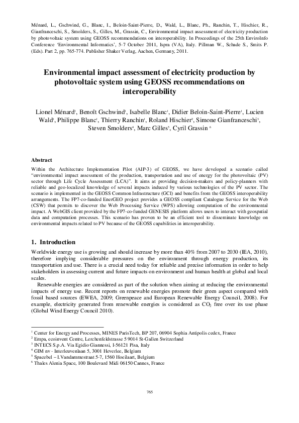 (PDF) Environmental impact assessment of electricity production by
