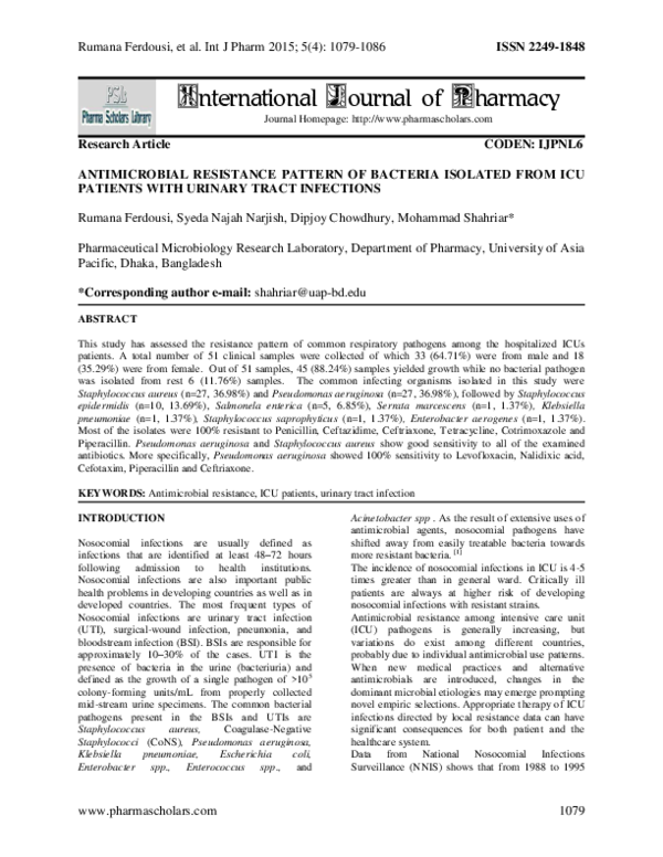(PDF) ANTIMICROBIAL RESISTANCE PATTERN OF BACTERIA ISOLATED FROM ICU ...