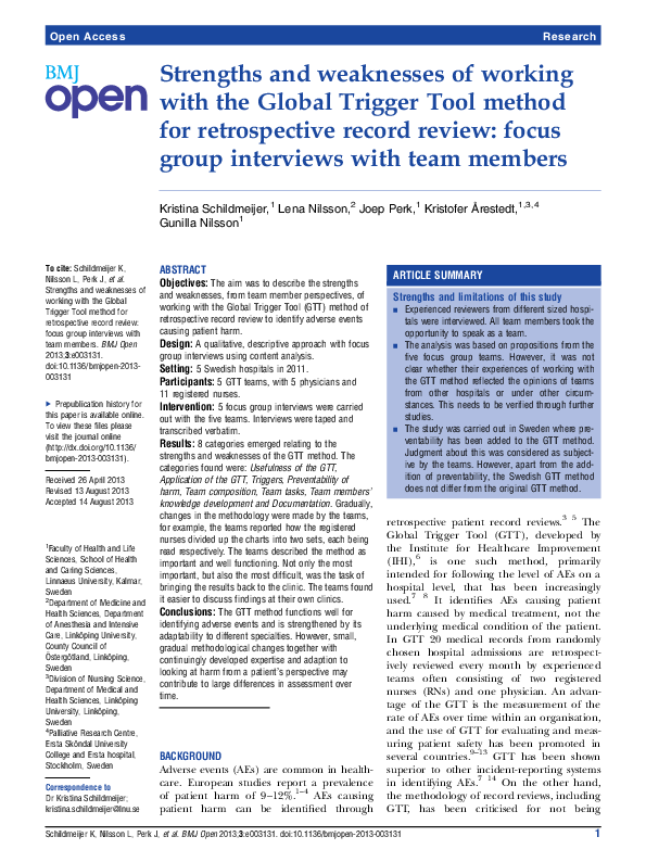 (PDF) Strengths and weaknesses of working with the Global Trigger Tool ...