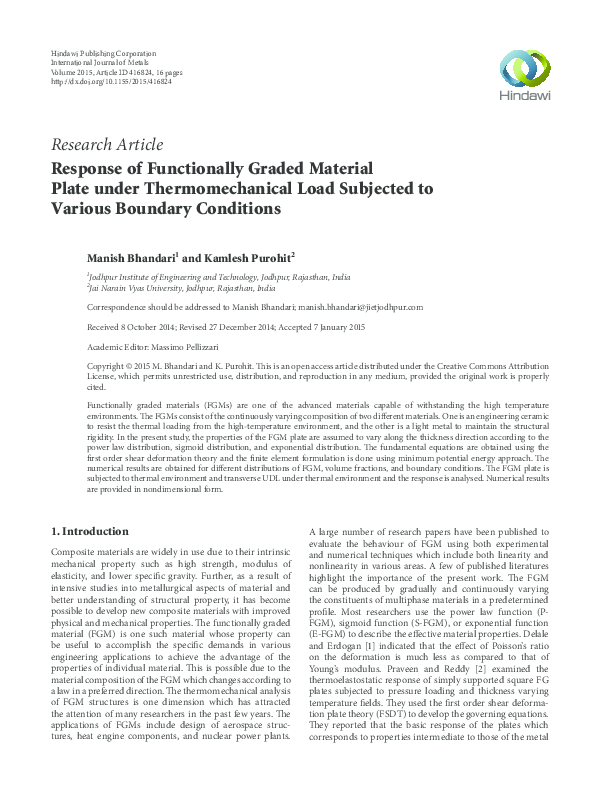 (PDF) Response of Functionally Graded Material Plate under ...