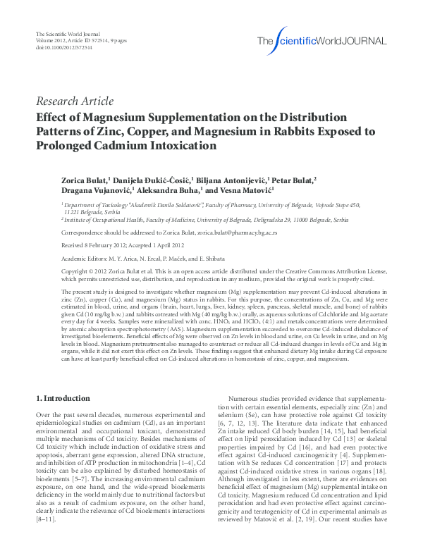 (PDF) Effect of Magnesium Supplementation on the Distribution Patterns ...