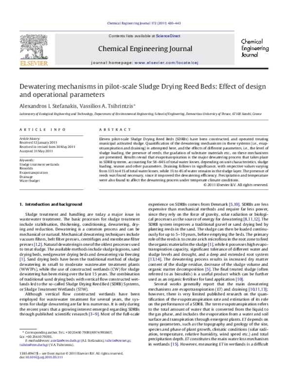 (PDF) Dewatering mechanisms in pilotscale Sludge Drying Reed Beds