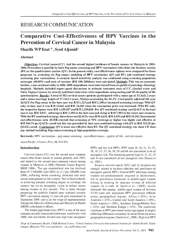 (PDF) Comparative cost-effectiveness of HPV vaccines in the prevention ...