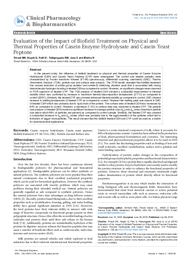 (PDF) Evaluation of the Impact of Biofield Treatment on Physical and ...