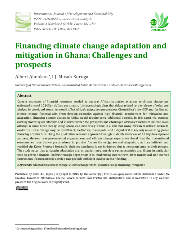 (PDF) Financing climate change adaptation and mitigation in Ghana ...