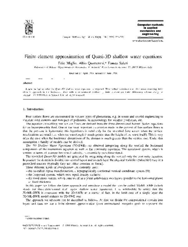 (PDF) Finite element approximation of Quasi-3D shallow water equations