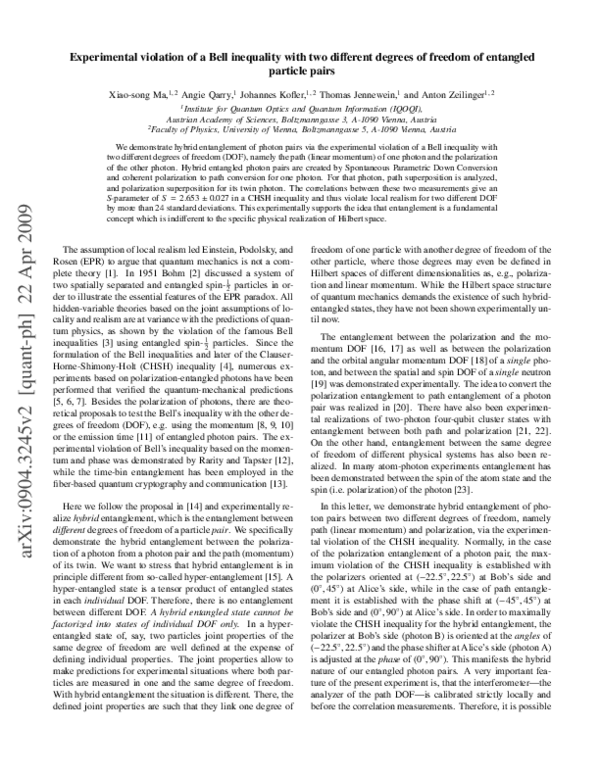 (PDF) Experimental violation of a Bell inequality with two different ...