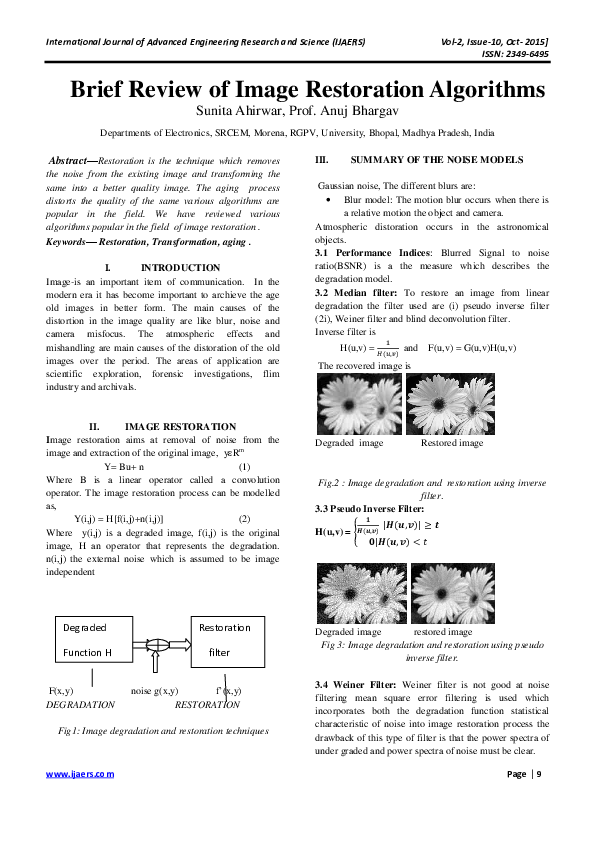 (PDF) Brief Review of Image Restoration Algorithms