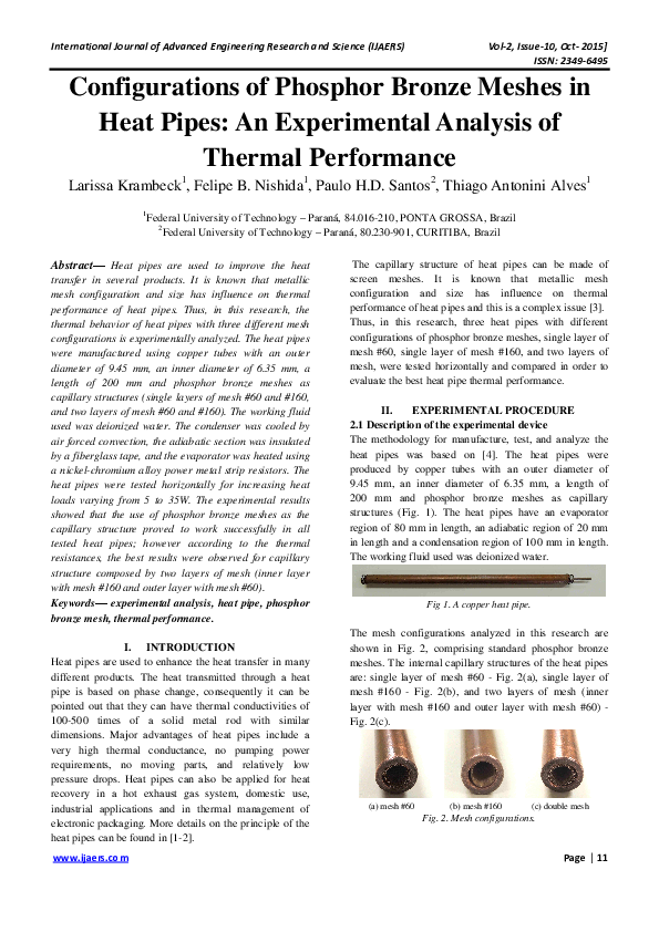 (PDF) Configurations of Phosphor Bronze Meshes in Heat Pipes An