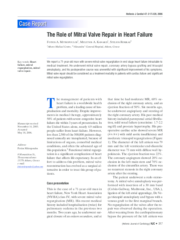 (PDF) The role of mitral valve repair in heart failure