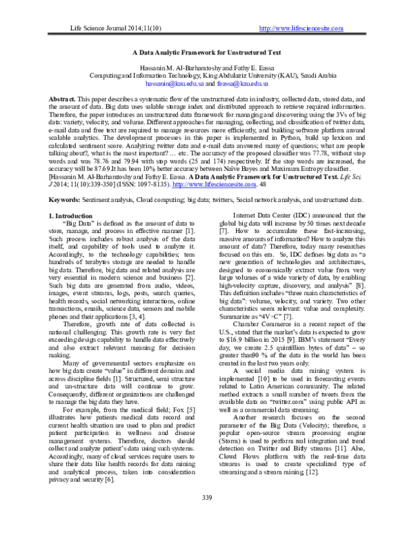 (PDF) A Data Analytic Framework for Unstructured Text