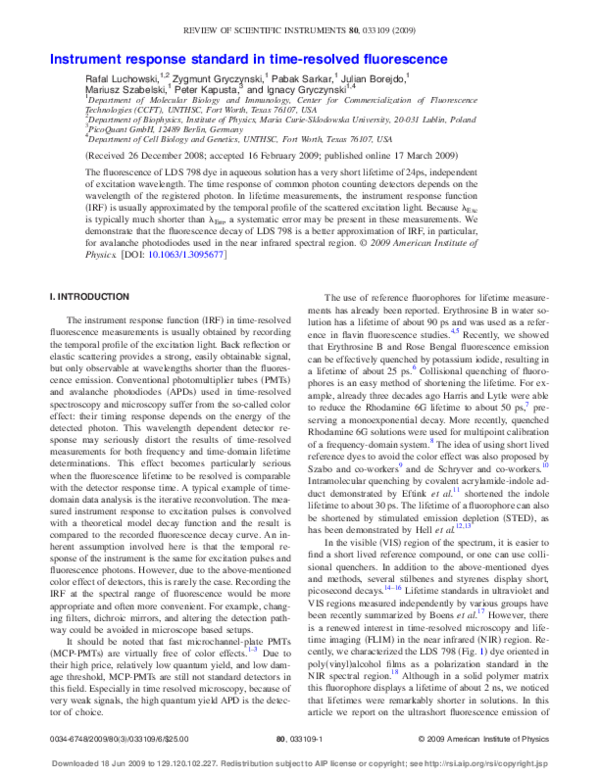 (PDF) Instrument response standard in time-resolved fluorescence