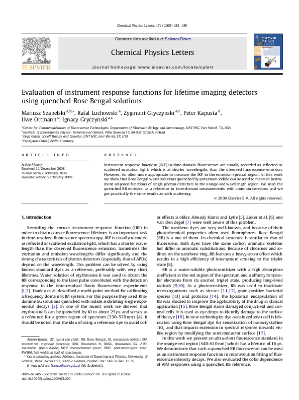 (PDF) Evaluation of instrument response functions for lifetime imaging ...
