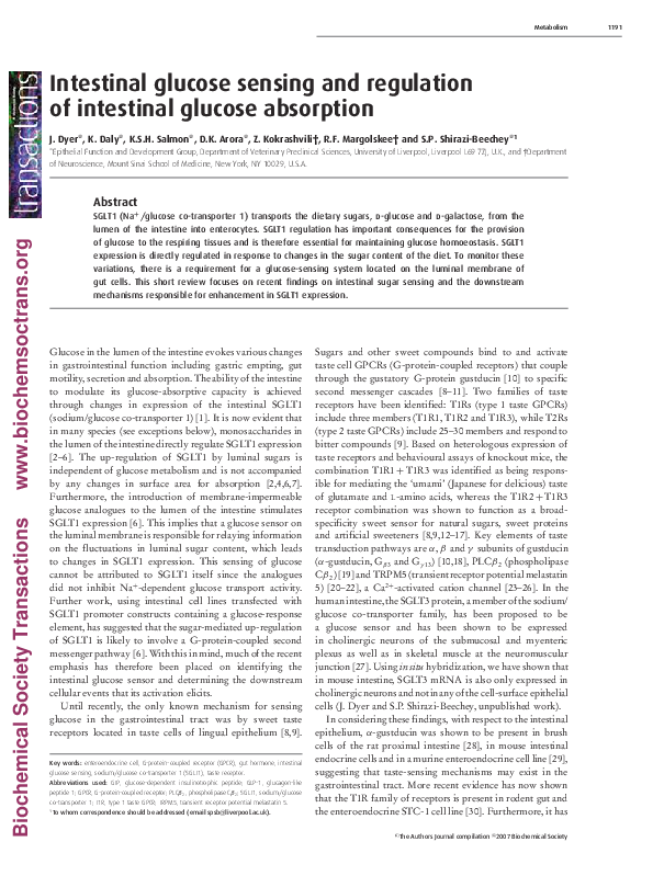 (PDF) Intestinal glucose sensing and regulation of intestinal glucose ...