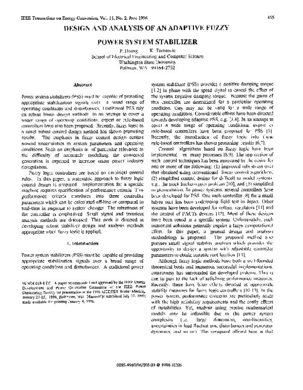 (PDF) Design and analysis of an adaptive fuzzy power system stabilizer