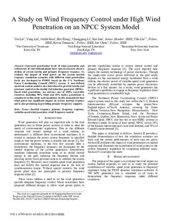 (PDF) A study on wind frequency control under high wind penetration on ...