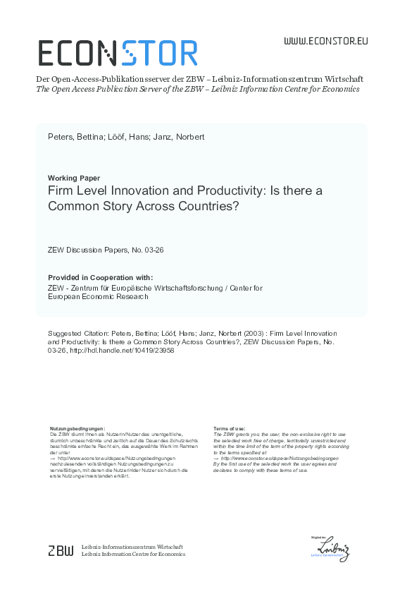 (PDF) Firm Level Innovation and Productivity - Is there a Common Story ...