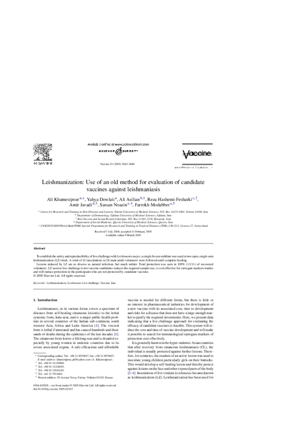 (PDF) Leishmanization: Use of An Old Method for Evaluation of Candidate ...