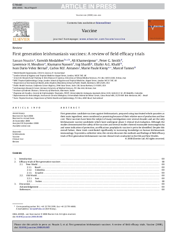 First generation leishmaniasis vaccines: A review of field efficacy trials
