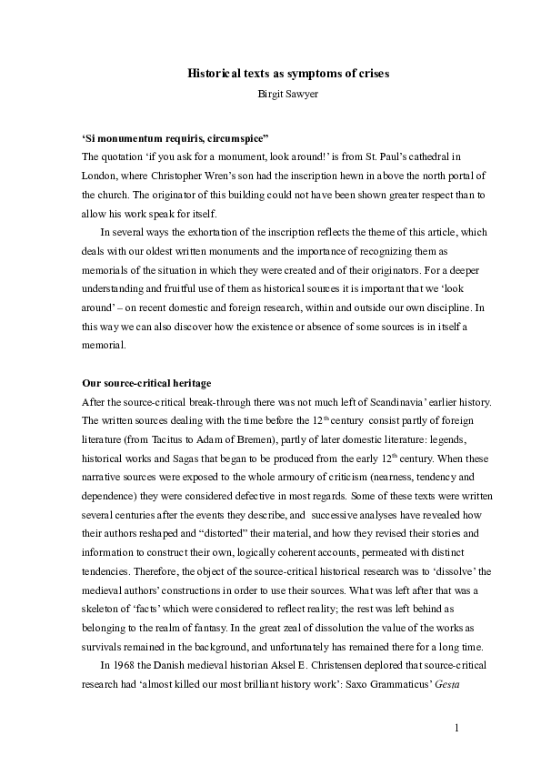 Historical texts as symptoms of crises