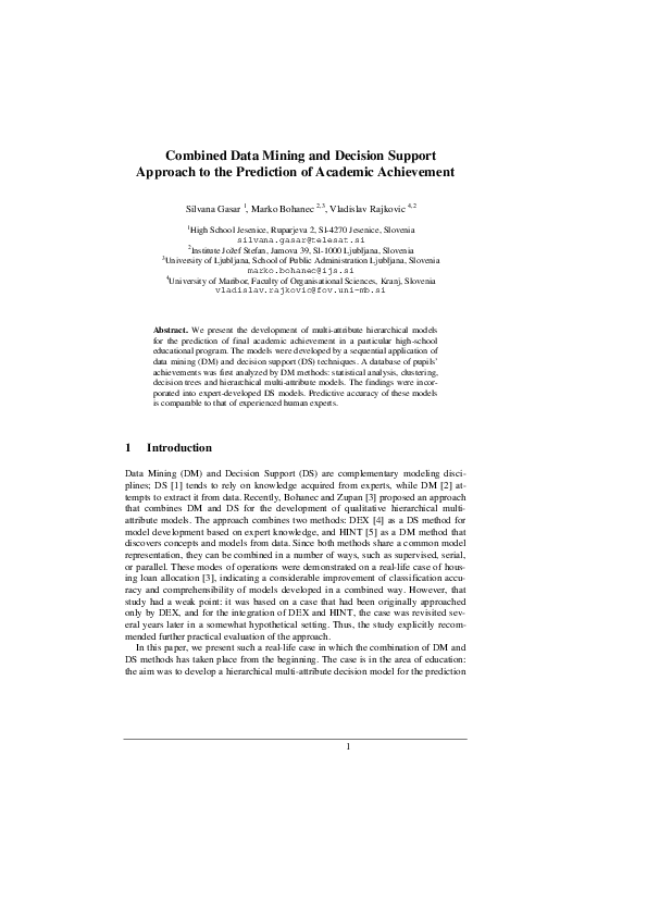 (PDF) Combined data mining and decision support approach to the ...