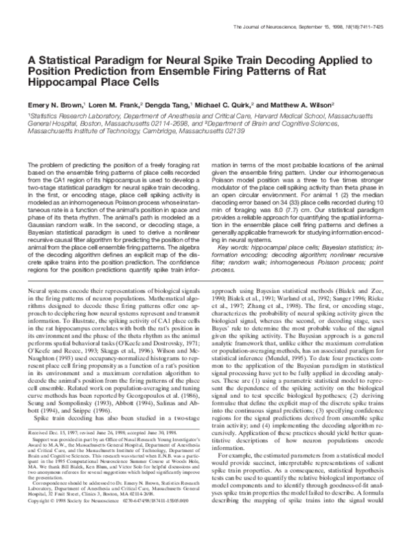 (PDF) A statistical paradigm for neural spike train decoding applied to ...