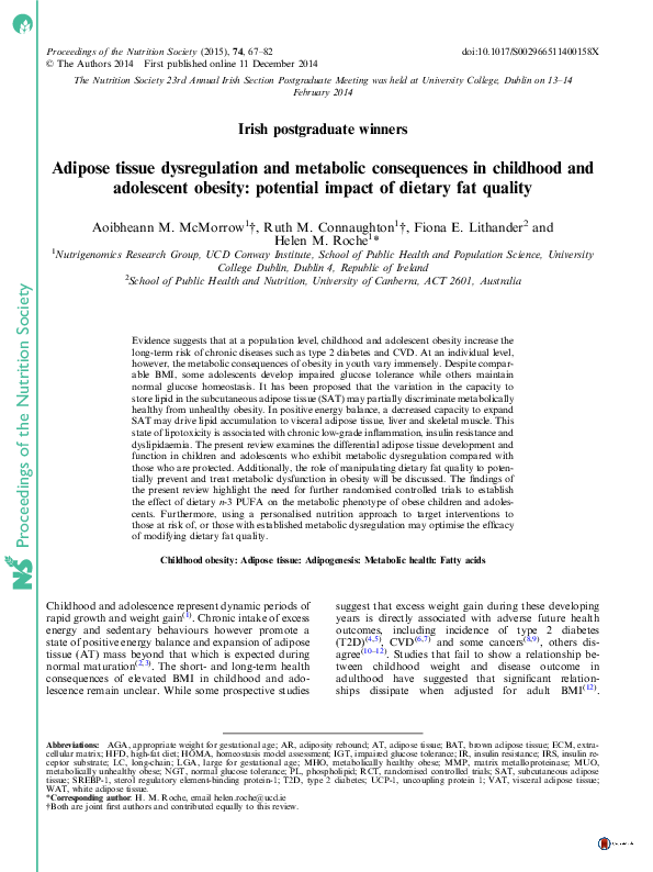 (PDF) Adipose tissue dysregulation and metabolic consequences in ...