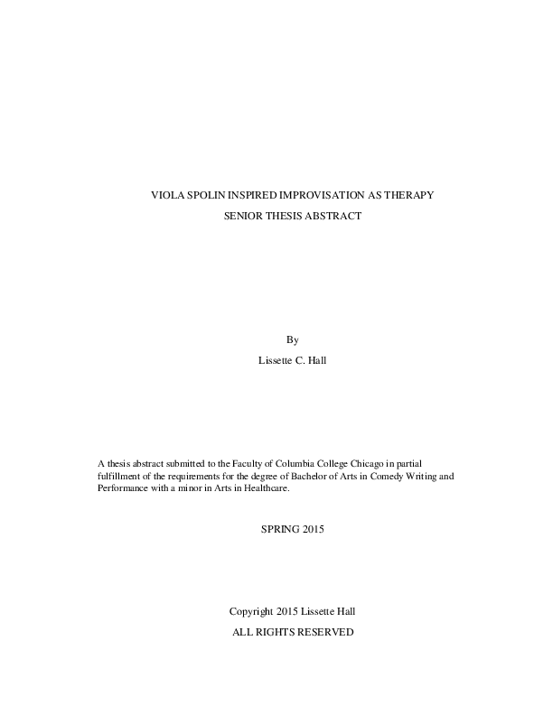 (PDF) VIOLA SPOLIN INSPIRED IMPROVISATION AS THERAPY Lissette Hall Academia.edu