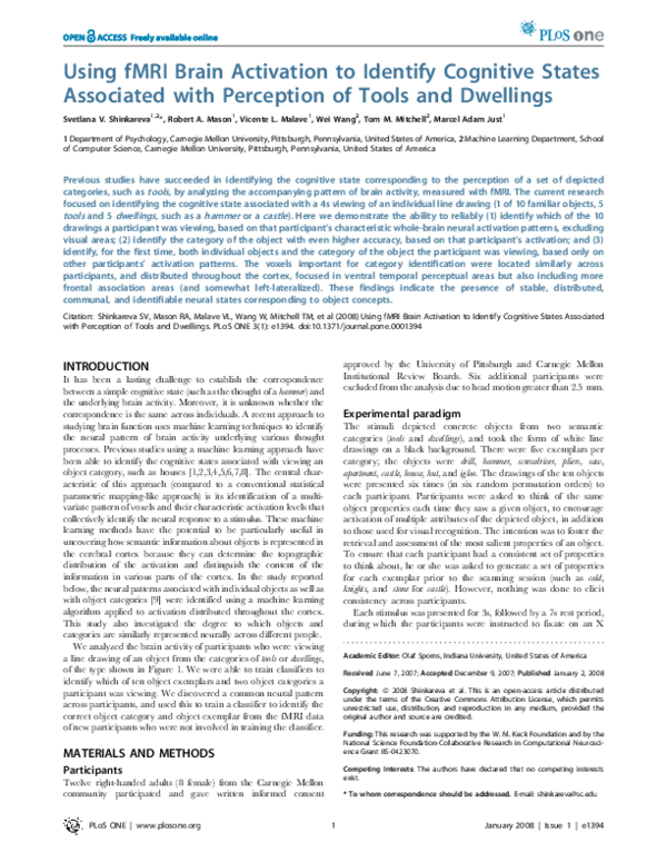 (PDF) Using fMRI Brain Activation to Identify Cognitive States ...