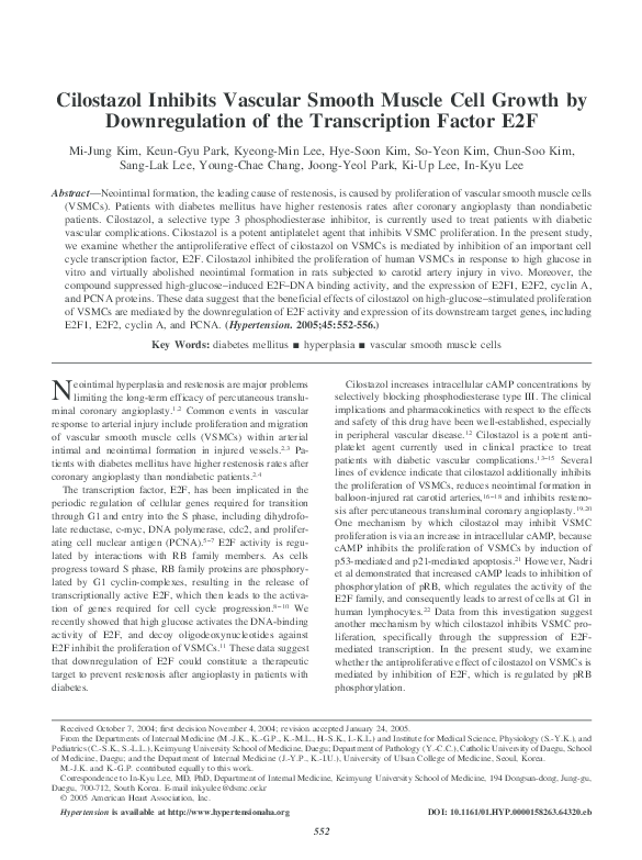 (PDF) Cilostazol inhibits vascular smooth muscle cell growth by ...