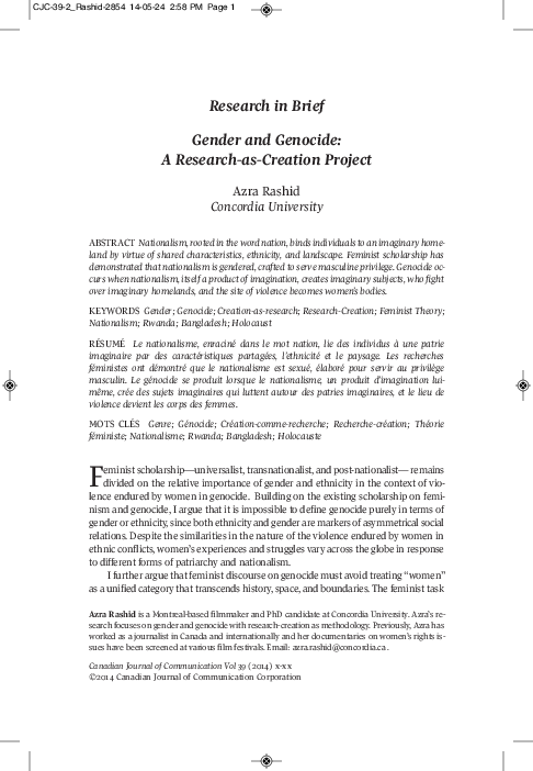 (PDF) Gender and Genocide: A Research-as-Creation Project