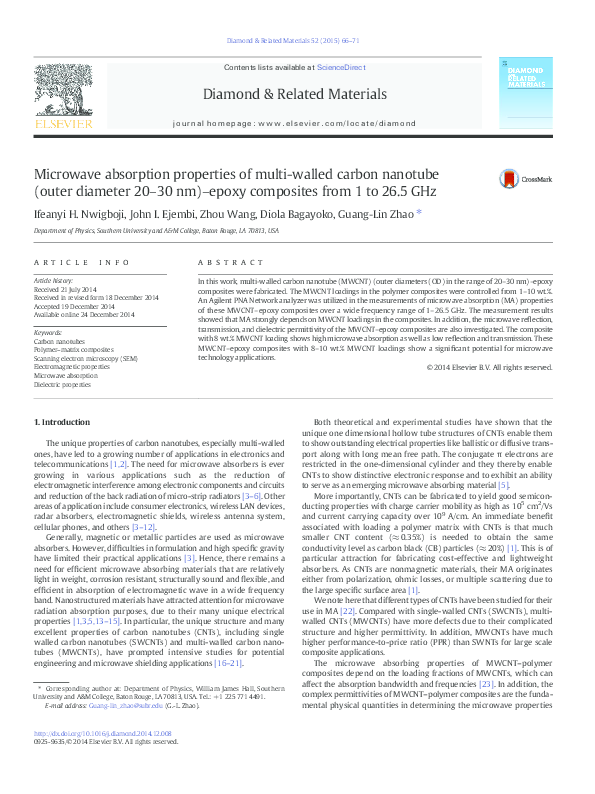 (PDF) Microwave absorption properties of multi-walled carbon nanotube ...