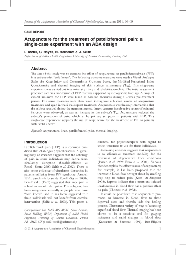 (PDF) Acupuncture for the treatment of patellofemoral pain a singlecase experiment with an ABA