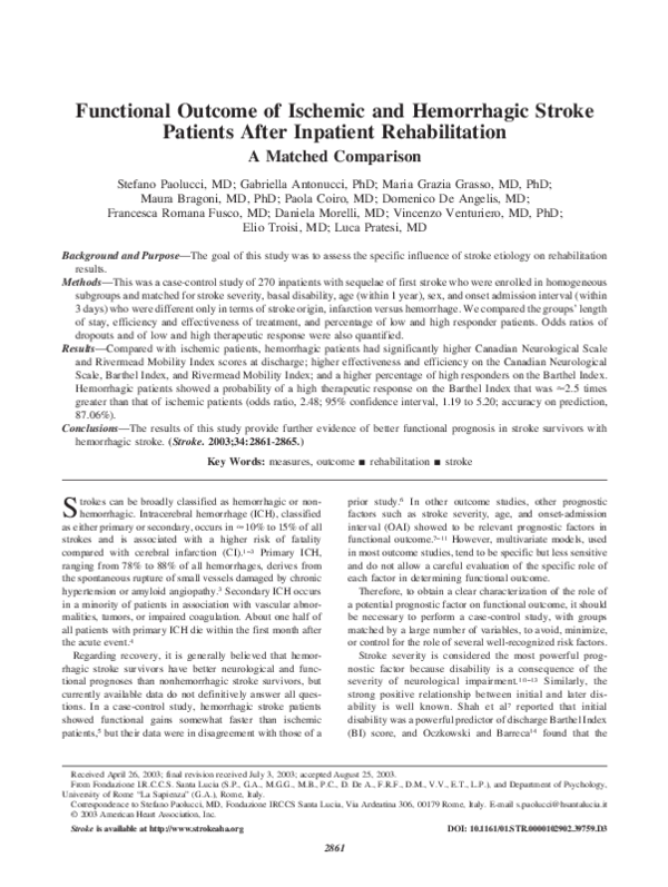 (PDF) Functional Outcome of Ischemic and Hemorrhagic Stroke Patients ...